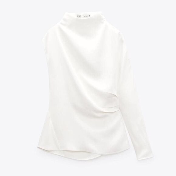 Zara EUC Limited Edition One Sleeve Blouse Top White Size M - Picture 3 of 12